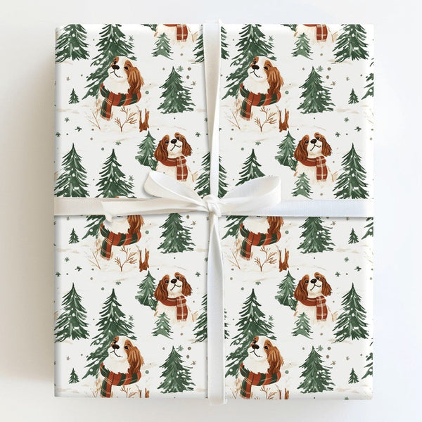 Watercolor Dog Gift Wrap, Cavalier King Charles Spaniel Christmas Wrapping Paper, Holiday Puppy Wrapping Paper Roll, Dog Love