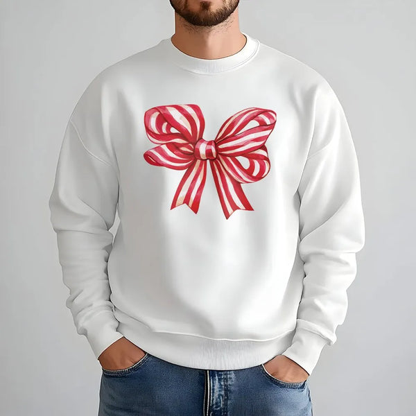 Retro Red Ribbon Holiday Sweater, Christmas Bow Sweatshirt, Adorable Coquette Xmas Crewneck, Vintage Christmas Graphic Sweats