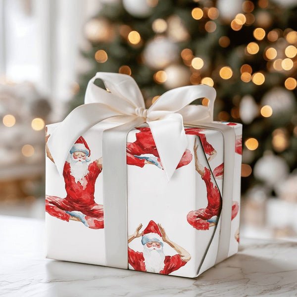 Meditating Santa Gift Wrap, Zen Santa Wrapping Paper, Watercolor Yoga Santa Christmas Paper, Yoga Lover Present Wrap