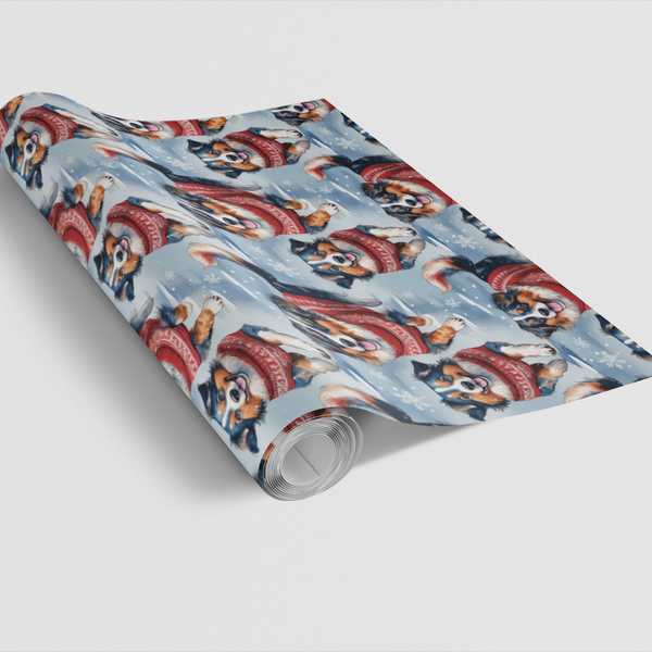 Holiday Dog Christmas Wrapping Paper, Australian Shepherd Wrapping Paper, Festive Puppy Present Gift Wrap, Dog Lover Holiday 