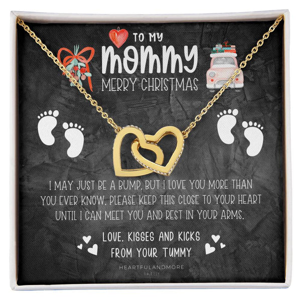 Pregnant Wife Christmas Jewelry, Expecting Mom Interlocking Hearts Necklace, Baby to Mommy Heart Necklace, New Mom Heart Pend