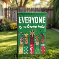 Inclusive Holiday Yard Flag, Everyone Is Welcome Here Christmas Garden Flag, Festive Winter Outdoor Flag, Seasonal Lawn Flag Present