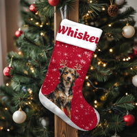 Personalized Dog Holiday Stocking, Dog Reindeer Antlers Christmas Stocking, Custom Pet Christmas Stocking, Festive Fireplace Mantle Decor