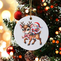 Adorable Holiday Ceramic Keepsake, Santa Riding Reindeer Christmas Ornament, Whimsical Xmas Tree Hanging Decor, Fun Stocking Stuffer for Kids