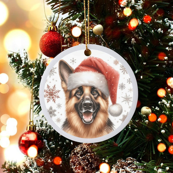 Santa Hat Dog Ornament, German Shepherd Christmas Ornament, Ceramic German Shepherd Holiday Decor, Pet Lover Tree Keepsake Pr