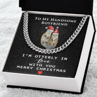 Polished Stainless Steel Chain Necklace, Otterly in Love Cuban Link Chain Necklace, Romantic Christmas Message Card Present for Boyfriend