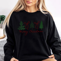 Minimalist Pine Tree Red Bow Crewneck, Merry Christmas Tree Sweatshirt, Coquette Christmas Tree Pullover, Holiday Winter Graphic Sweater