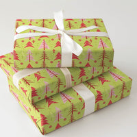Lime Green Christmas Gift Wrap, Modern Pink Red Tree Wrapping Paper, Graphic Stylized Tree Wrapping Paper, Holiday Season Gift Wrap Roll