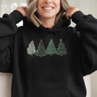 Minimalist Pine Trees Holiday Sweatshirt, Christmas Tree Hoodie, Festive Winter Hooded Pullover, Adorable Christmas Hoodie Present for Her Him