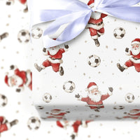 Sports Fan Christmas Gift Wrap, Watercolor Soccer Santa Wrapping Paper, Soccer Player Holiday Paper, Gold Stars Festive Present Wrap Roll