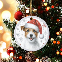 Santa Hat Dog Christmas Ornament, Jack Russell Terrier Ceramic Ornament, Adorable Dog Lover Holiday Tree Decor, Festive Pet Keepsake Ornament