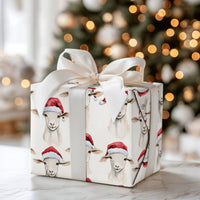 Santa Hat Farm Animal Gift Wrap, Watercolor Christmas Sheep Wrapping Paper, Adorable Holiday Lamb Wrapping Paper, Secret Santa Xmas Gift Wrap