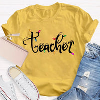 Adorable Holiday Educator Graphic Tee, Christmas Lights Snow Teacher T-Shirt, Festive Winter Teacher Shirt, Merry Christmas Present