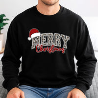 Leopard Print Santa Hat Holiday Crewneck, Merry Christmas Sweatshirt, Comfy Buffalo Plaid Xmas Sweater, Winter Holiday Pullover, Present for Her