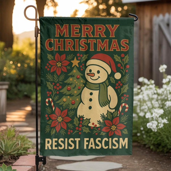 Anti Fascist Holiday Garden Flag, Merry Christmas Resist Fascism Garden Flag, Activist Christmas Yard Flag, Lawn Banner Decor