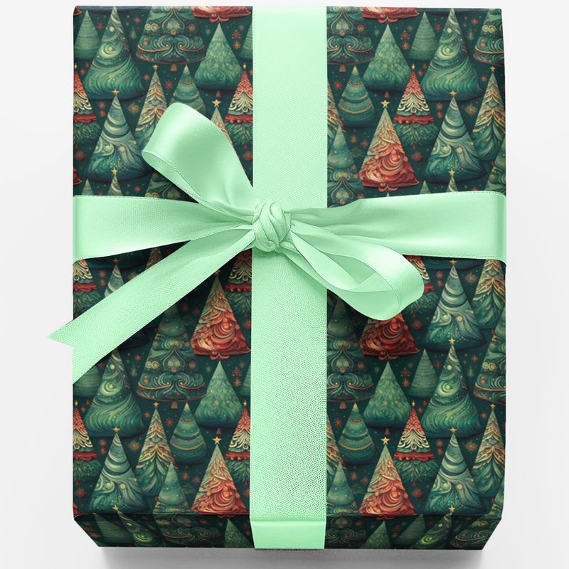 Festive Tree Gift Wrap, Fir Tree Christmas Wrapping Paper, Dark Green Xmas Wrapping Paper, Winter Holiday Gift Wrap, Holiday Wrapping Paper