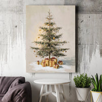 Vintage Oil Painting Style Holiday Tree Canvas Print, Christmas Tree Canvas Wall Art, Festive Winter Canvas Poster, Digital Download
