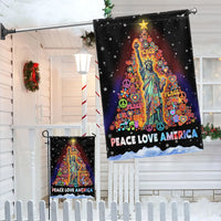 Hippie Christmas Tree Statue of Liberty Flag, Peace Love America Garden Flag, Double Sided Patriotic Holiday Yard Flag, Retro Festive Decor