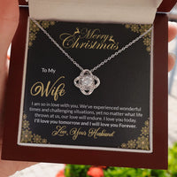 Merry Christmas Wife Pendant Necklace, Love Knot Necklace for Wife, Cubic Zirconia Love Knot Necklace, Romantic Wife Anniversary Present