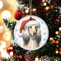 Elegant Dog Breed Ceramic Keepsake, Afghan Hound Santa Hat Christmas Ornament, Pet Holiday Tree Decor, Dog Lover Xmas Present