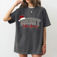 Merry Christmas Shirt, Leopard Santa Hat Christmas T-Shirt, Leopard Print Christmas Tee, Festive Santa Hat Graphic Shirt, Holiday Present Tee