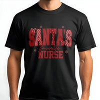 Red Checkered Christmas Nurse Shirt, Santa's Favorite Nurse T-Shirt, Festive RN Holiday T-Shirt, Medical Worker Xmas Tee, Nurse Holiday Present