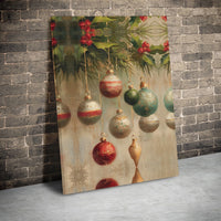 Holly Berry Oil Painting Print, Vintage Christmas Ornament Canvas Wall Art, Holiday Festive Canvas Art, Digital Download Decor