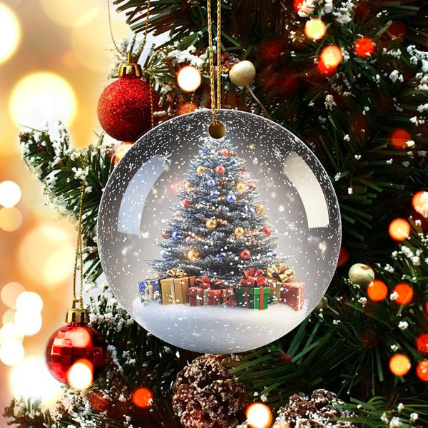 Winter Holiday Scene Ceramic Ornament, Snow Globe Christmas Tree Ornament, Festive Xmas Tree Keepsake, Comfy Seasonal Circle 