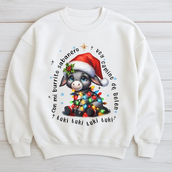 Adorable Spanish Donkey Christmas Sweater, Mi Burrito Sabanero Sweatshirt, Latino Holiday Crewneck, Villancicos Pullover Xmas