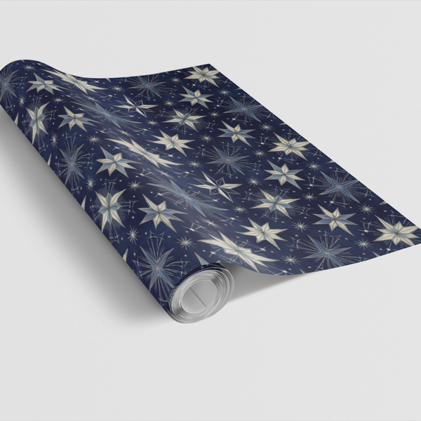 Celestial Night Sky Gift Wrap, Midnight Star Wrapping Paper, Christmas Star Gift Wrapping Paper, Dark Galaxy Holiday Present 