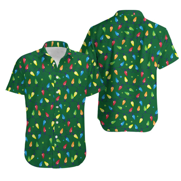 Festive Holiday Bulb Shirt, Christmas Lights Hawaiian Shirt, Ugly Christmas Beach Shirt, Tropical Xmas Aloha Shirt, Holiday P