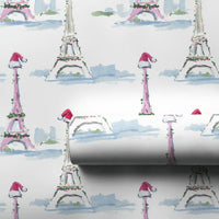 Eiffel Tower Watercolor Gift Wrap, Christmas in Paris Wrapping Paper, French Holiday Present Wrap, Festive Winter Cityscape Gift Wrap Roll