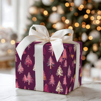 Plum Purple Christmas Gift Wrap, Pink Pine Tree Wrapping Paper, Modern Painterly Holiday Wrapping Paper, Colorful Tree Gift Wrap Roll