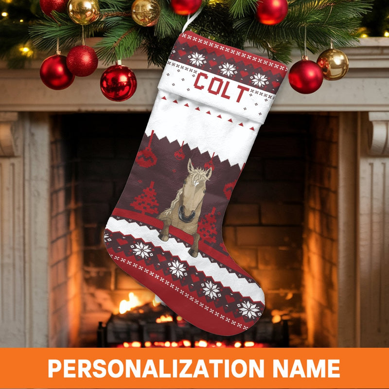Custom Name Equestrian Holiday Stocking, Personalized Horse Christmas Stocking, Horse Lover Xmas Stocking, Country Farmhouse Mantel Decor