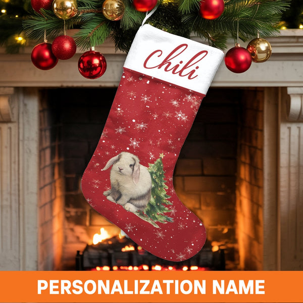 Personalized Rabbit Stocking, Lop-Eared Bunny Christmas Stocking, Custom Pet Holiday Stocking, Animal Christmas Stocking, Bun