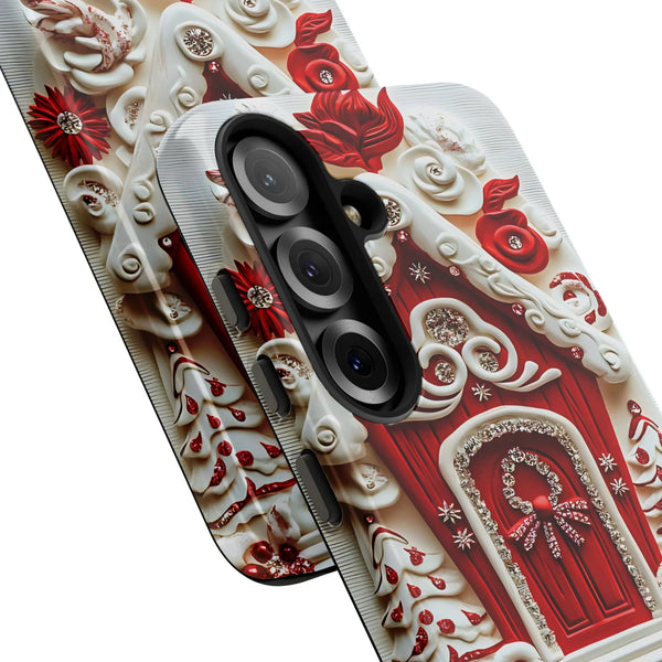 Holiday Candy Cottage Phone Case, Christmas Gingerbread House Samsung Case, Adorable Festive Xmas Samsung Galaxy Cover, Winte