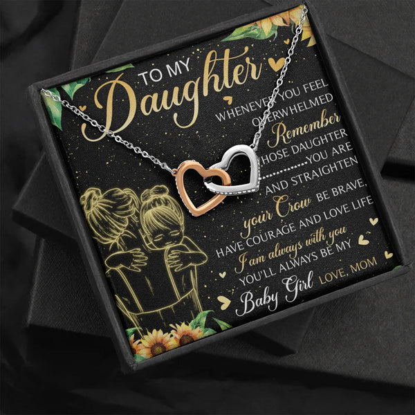 Interlocking Hearts Pendant Necklace, To My Daughter Necklace, Cubic Zirconia Heart Necklace, Birthday Graduation Christmas P