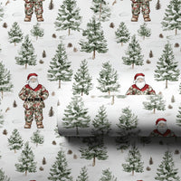 Watercolor Winter Forest Santa Gift Wrap, Camo Santa Wrapping Paper, Rustic Pine Tree Christmas Wrapping Paper, Outdoorsy Holiday Gift Wrap