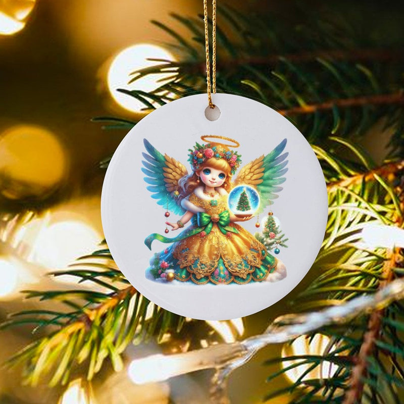 Adorable Holiday Fairy Ornament, Christmas Angel Ceramic Ornament, Snow Globe Tree Ornament, Festive Winter Keepsake Present for Family
