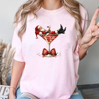 Festive Holiday Cocktail Shirt, Christmas Santa Martini T-Shirt, Adorable Santa Drink Graphic Tee, Christmas Party Drinking Shirt, Present for Her