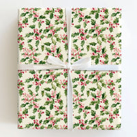 Christmas Botanical Gift Wrap, Watercolor Holly Wrapping Paper, Vintage Holiday Berry Wrapping Paper, Winter Christmas Gift Wrap Roll