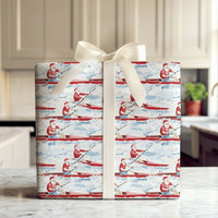 Kayaking Santa Christmas Gift Wrap, Rowing Santa Wrapping Paper, Boating Holiday Wrapping Paper, Water Sports Nautical Xmas Gift Wrap