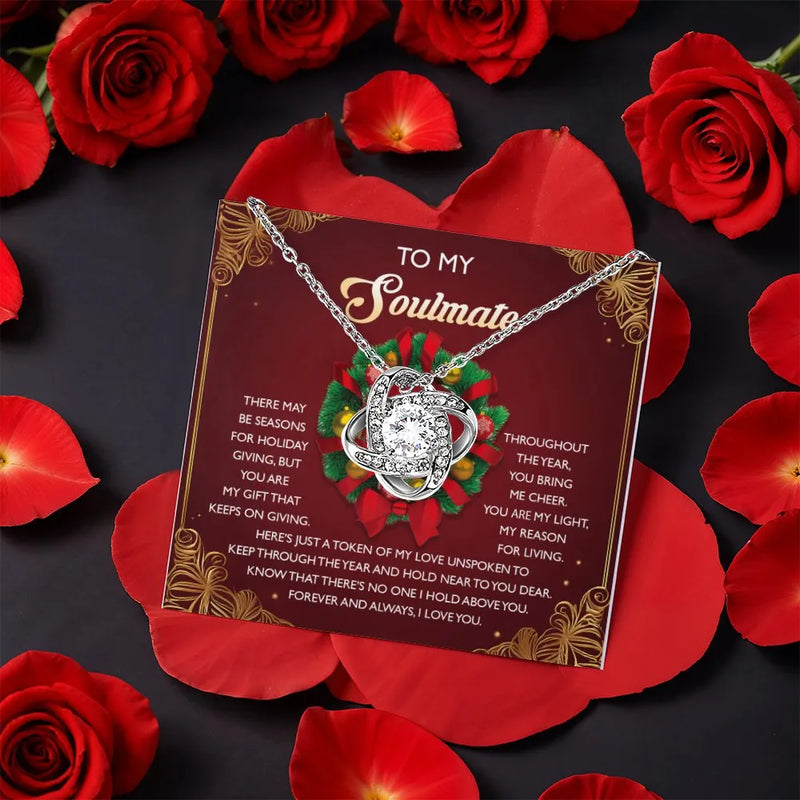 Rose Box Love Knot Pendant, Soulmate Love Knot Necklace, Sparkling CZ Knot Necklace, Gold Finish Love Knot Jewelry, Christmas Present for Her