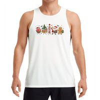 Kawaii Santa Gingerbread Tank, Adorable Christmas Characters Tank Top, Bookish Holiday Tank Top, Retro Xmas Doodle Sleeveless Tee, Xmas Present