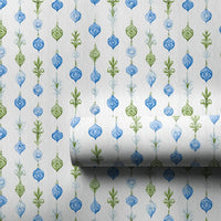 Blue Green Garland Gift Wrap, Watercolor Ornament Christmas Wrapping Paper, Holiday Botanical Wrapping Paper, Elegant Winter Gift Wrap Roll