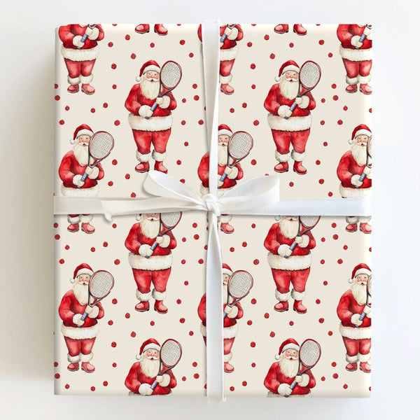 Sporty Christmas Gift Wrap, Santa Tennis Wrapping Paper, Watercolor Tennis Player Holiday Wrapping Paper, Adorable Santa Clau