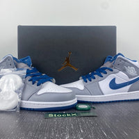 Mid Top Basketball Shoes, Blue White Gray Colorway, Lace Up Design, Casual Gift for Shoe Lovers
