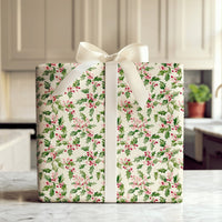 Christmas Botanical Gift Wrap, Watercolor Holly Wrapping Paper, Vintage Holiday Berry Wrapping Paper, Winter Christmas Gift Wrap Roll