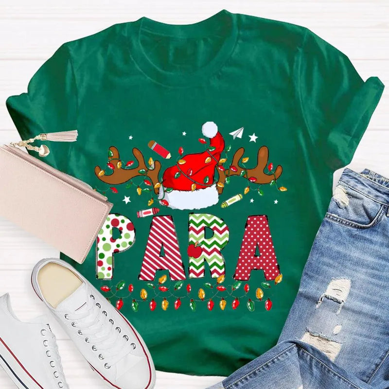 Santa Hat Holiday Paraeducator Tee, Paraprofessional Christmas Lights Shirt, Adorable Christmas SPED T-Shirt, School Staff Xmas Shirt