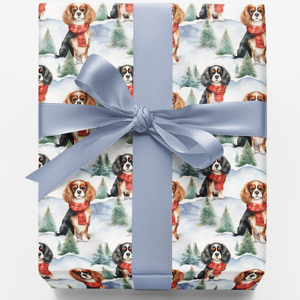 Festive Winter Dog Gift Wrap, Cavalier King Charles Spaniel Wrapping Paper, Dog Lover Christmas Wrapping Paper